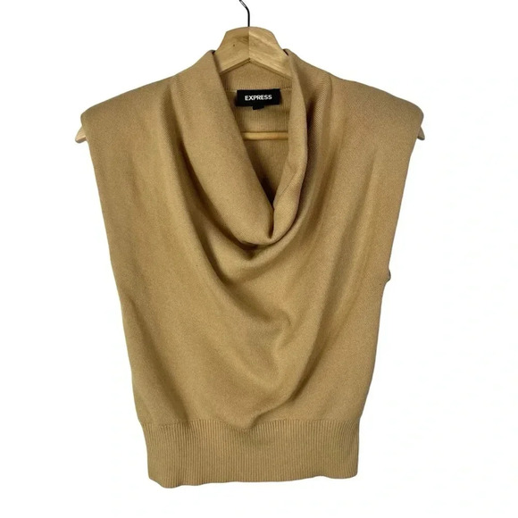 Express Camel Brown Cowl Drape Neck Sleeveless Cropped Sweater XXS - Picture 1 of 5